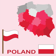 Poland map detailed  with regions  and flag vector