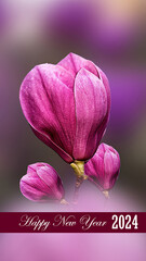 pink magnolia flower happy new year 2024