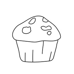 Cupcake with chocolate crumbs.ю Coloring book for children and adults. Vector black and white illustration.