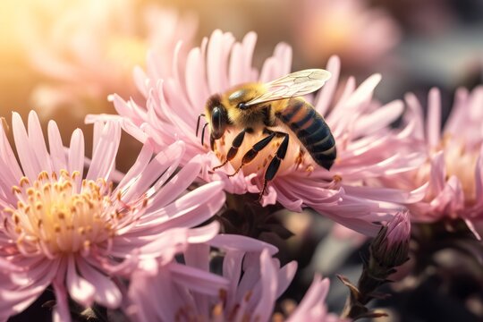 Bee Pollinating Autumn Flower