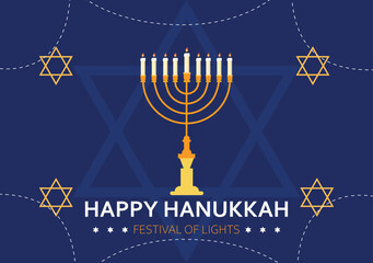 Happy Hanukkah jewish holiday template banner, poster illustration