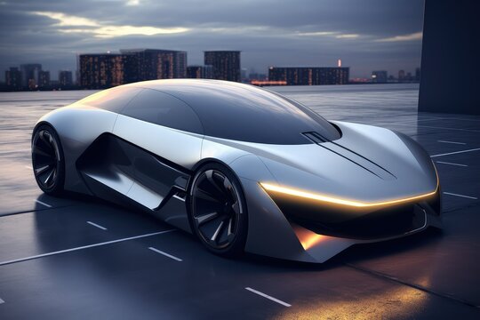 Modern Electric car, futuristic sports car, 3D rendering of a brand-less generic concept car in the city, Powerful acceleration of a super car on a night track - Powered by Adobe