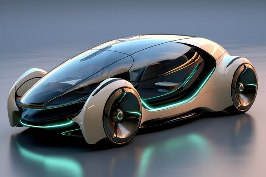 Modern Electric car, 3D rendering of a brand-less generic concept car in studio environment, Tuned Sport Car , cyberpunk Sports Car On Neon Highway, Futuristic sports car