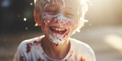 Delicious Face Child with Cake Mess