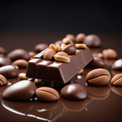 Obraz na płótnie Canvas shawl of milk chocolate with nuts on a brown background