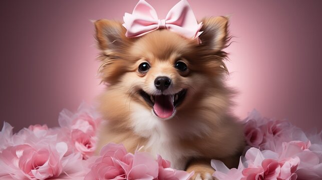 Full-body studio photography of a happy, cute puppy, set against a solid, clean color backdrop, radiating joy and charm.