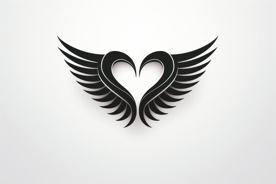 Heart with Cupid wings. Background with selective focus and copy space, tattoo style