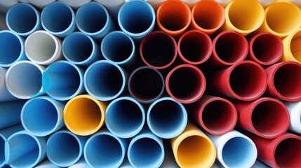 A stack of plastic pipes front view  