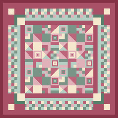 Modern Mauve and Mint Cottage Patchwork Comforter Wall Art or Pillow Fabric