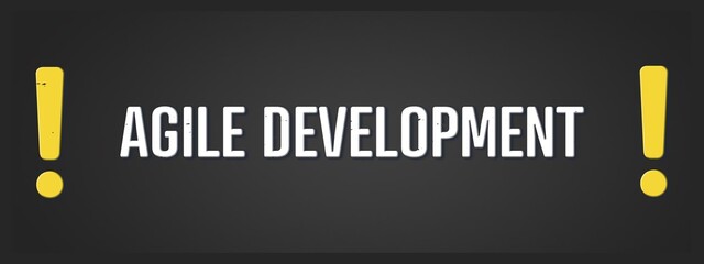 Agile Development. A blackboard with white text. Illustration with grunge text style.