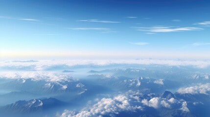 Beautiful landscape view from the airplane illuminator window. Travel concept background