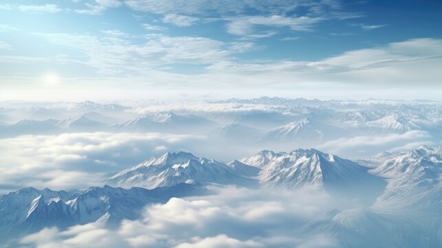 Beautiful landscape view from the airplane illuminator window. Travel concept background