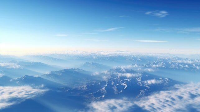 Beautiful landscape view from the airplane illuminator window. Travel concept background