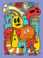 new year monster animal doodle cartoon