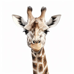 A giraffe looking and listening. Close up of a giraffe in front. generative ai