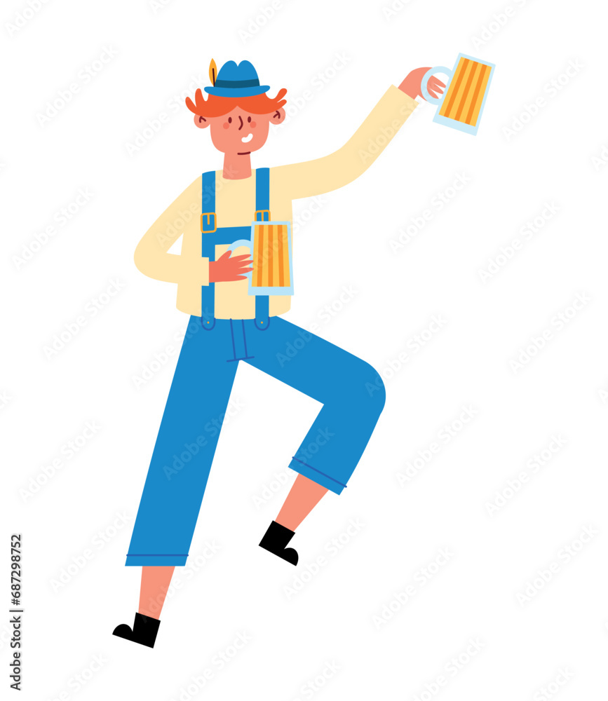 Wall mural germany man with lederhosen and beer mugs