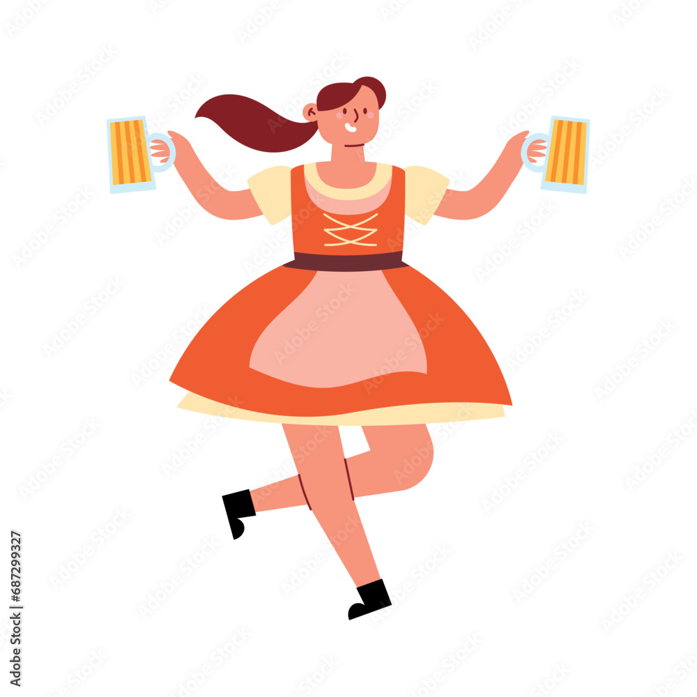 Wall mural germany girl with dirndl and beer mugs