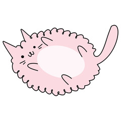 Hand drawn pink cat curly