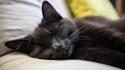 Cute cat sleeping resting at cozy home wallpaper background