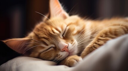 Cute cat sleeping resting at cozy home wallpaper background