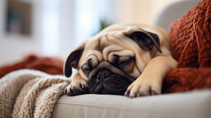 Cute dog sleeping resting at cozy home wallpaper background