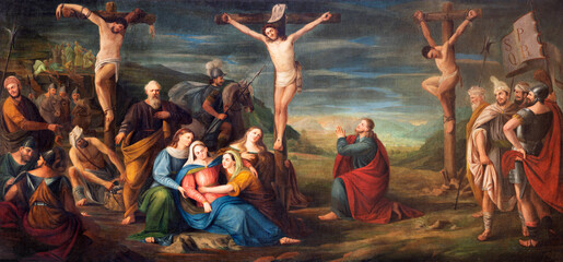 VICENZA, ITALY - NOVEMBER 5, 2023: The  painting of Deposition in the church Chiesa di Santa Maria...