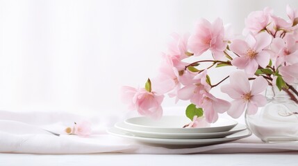 Table restaurant setting with flowers wallpaper background