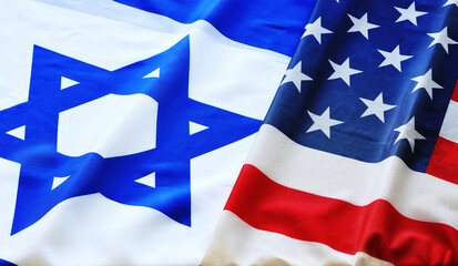 USA Israel. American and Israel Flags.  Flag of the United States of America  and Flag of Israel - national flags two allied countries
