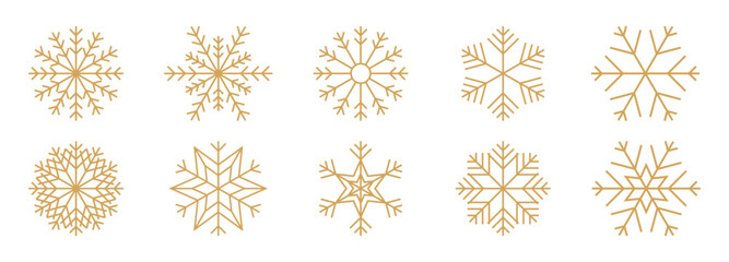 Thin line Snowflakes icon, gold glitter collection. Vector illustration. Fully Editable stroke 