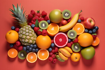 Naklejka na ściany i meble Generative AI: Fresh Harvest - Vibrant Images of Juicy and Textured Fruit Arrangements