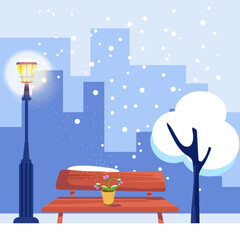 winter landscape with bench