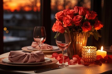 The Magic of Romance: Valentine's Day Table for Two with Roses and Candles