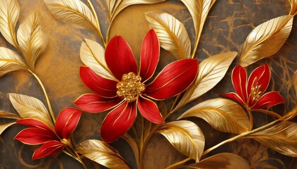 abstract gold and red flower wallpaper background high resolution