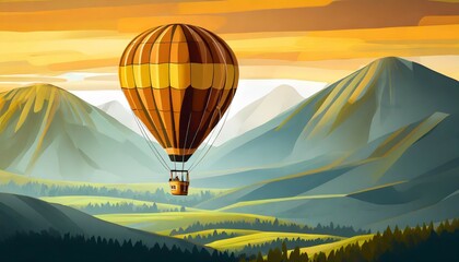 hot air balloon flying generative ai illustration