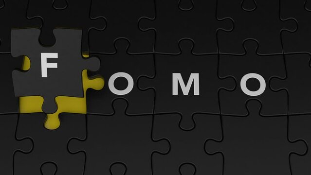 FOMO, Fear of missing out animation concept with jigsaw puzzle pieces
