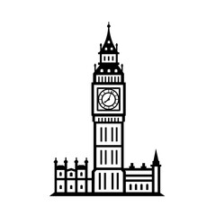 Fototapeta na wymiar Big Ben tower (London, UK) silhouette isolated on white background. Vector flat illustration