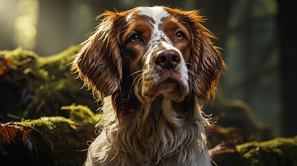 Adorable welsh springer spaniel dog breed in evening little puppy golden retriever dog generative ai