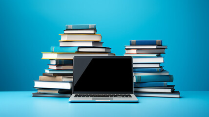 stack of books and laptop