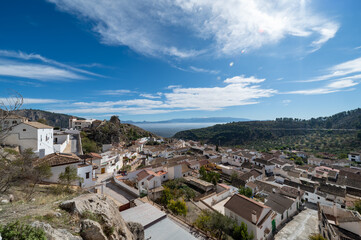 Fototapeta na wymiar Panoramic view of the Granada town of Moclin (Spain) on a sunny autumn day