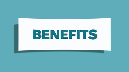 Benefits symbol. A card in light green with word benefits. Isolated on white background.