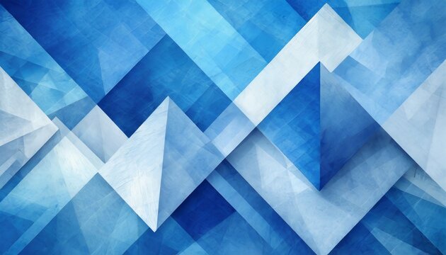 modern abstract blue background design with layers of textured white material in triangle diamond and squares shapes in random geometric pattern