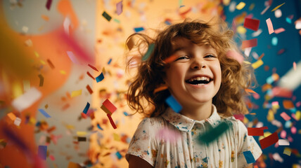 Obraz na płótnie Canvas happy little child with colorful glitter