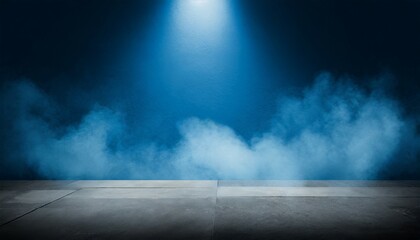 the concrete floor and studio room with smoke float up the interior texture for display products dark street asphalt abstract dark blue background