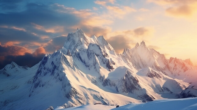 Majestic Snow-Capped Peaks in Morning Light Background
