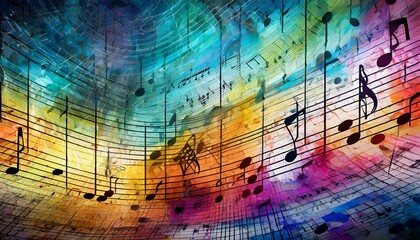 multicolored digital music sheet music abstract background banner made with generative ai