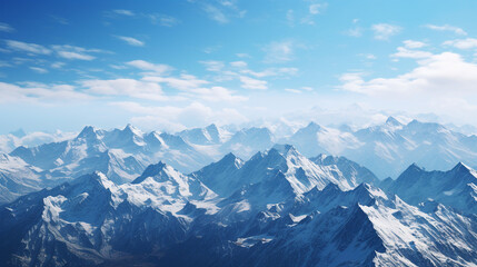 Mountain Range with Patches of Snow Under Clear Blue Sky Background