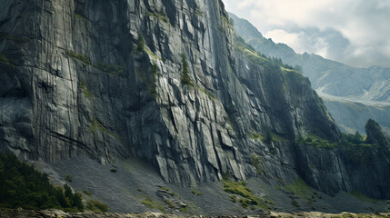 Fototapeta na wymiar Steep Cliff Face of Towering Mountain Background