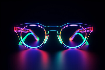 Neon colorful glowing party glasses isolated on black background.generative ai