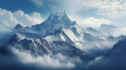Fototapeta na wymiar Towering Mountain Peaks with Wisps of Clouds Background