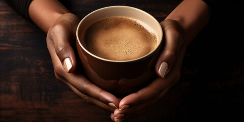 Woman holding a cup of coffee, female hands and a cup of coffee close-up